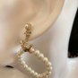 CHANEL CC Gold Crystal Anchor Pearl Hoop Dangle Pierced Earrings NIB