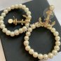 CHANEL CC Gold Crystal Anchor Pearl Hoop Dangle Pierced Earrings NIB