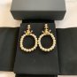 CHANEL CC Gold Crystal Anchor Pearl Hoop Dangle Pierced Earrings NIB