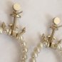 CHANEL CC Gold Crystal Anchor Pearl Hoop Dangle Pierced Earrings NIB