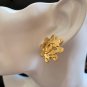 CHANEL CC Clip Earrings Wheel-Shaped Shine Gold Metal Vintage 95P