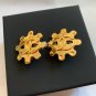CHANEL CC Clip Earrings Wheel-Shaped Shine Gold Metal Vintage 95P