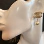 CHANEL Classic Crystal CC Stud Pearl Dangle Earrings GOLD NIB