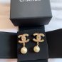 CHANEL Classic Crystal CC Stud Pearl Dangle Earrings GOLD NIB