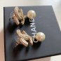 CHANEL Classic Crystal CC Stud Pearl Dangle Earrings GOLD NIB