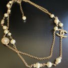 CHANEL CC Crystal Pearl Necklace Double Roll Gold Chain 2019 NIB