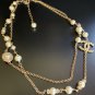 CHANEL CC Crystal Pearl Necklace Double Roll Gold Chain 2019 NIB