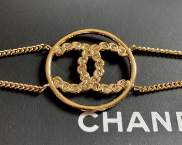 CHANEL CC Princess Cut Crystal Bracelet Gold Medal Chain Authentic NIB