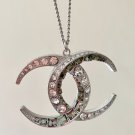 CHANEL Crystal Crescent Moon Pendant Silver Chain Necklace Dubai Authentic
