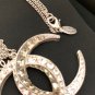 CHANEL Crystal Crescent Moon Pendant Silver Chain Necklace Dubai Authentic