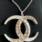 CHANEL Crystal Crescent Moon Pendant Silver Chain Necklace Dubai Authentic