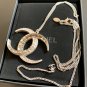 CHANEL Crystal Crescent Moon Pendant Silver Chain Necklace Dubai Authentic