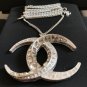CHANEL Crystal Crescent Moon Pendant Silver Chain Necklace Dubai Authentic