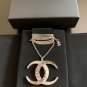 CHANEL Crystal Crescent Moon Pendant Silver Chain Necklace Dubai Authentic