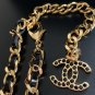 CHANEL CC Black Crystal Key Pendant Necklace Leather Gold Chain 2017 NIB
