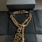 CHANEL CC Black Crystal Key Pendant Necklace Leather Gold Chain 2017 NIB