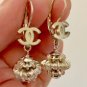 CHANEL CC Gold Lantern Dangle Earrings Lever back Pierced Classic NIB