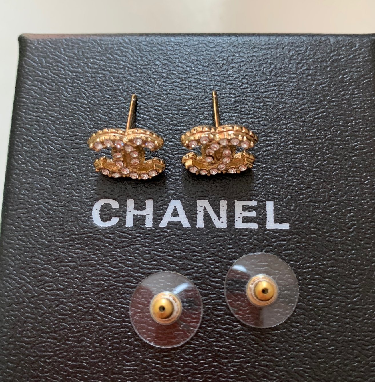 CHANEL CC Mini Crystal GOLD Stud Earrings 2016 Authentic NIB
