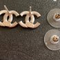 CHANEL Silver CC Mini Crystal Stud Earrings Timeless Classic Authentic NIB