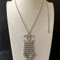CHANEL Crystal Quartz CC Tassel Pendant Silver Chain Necklace Authentic