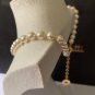 CHANEL Paris Logo CC Pendant Pearl Choker Necklace Gold Button Chain