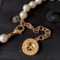 CHANEL Paris Logo CC Pendant Pearl Choker Necklace Gold Button Chain