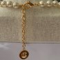 CHANEL Paris Logo CC Pendant Pearl Choker Necklace Gold Button Chain