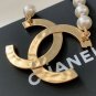CHANEL Paris Logo CC Pendant Pearl Choker Necklace Gold Button Chain
