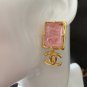 CHANEL Vintage Pink Crystal Candy Yellow Gold CC Dangle Drop Earrings NIB