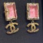 CHANEL Vintage Pink Crystal Candy Yellow Gold CC Dangle Drop Earrings NIB
