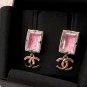 CHANEL Vintage Pink Crystal Candy Yellow Gold CC Dangle Drop Earrings NIB