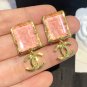 CHANEL Vintage Pink Crystal Candy Yellow Gold CC Dangle Drop Earrings NIB