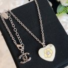 CHANEL Vintage Enamel Heart CC Camellia Pearl Silver Chain Necklace NIB