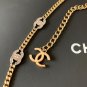 CHANEL 9 Silver Crystal CC Gold Cuban Chain Belt Necklace Choker NIB