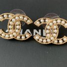 CHANEL Gold Weaved Metal CC Seed Pearl Motif Stud Earrings NIB