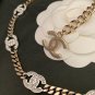 CHANEL 5 Silver Crystal CC Light Gold Cuban Chain Choker Necklace NIB