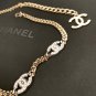 CHANEL 5 Silver Crystal CC Light Gold Cuban Chain Choker Necklace NIB