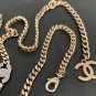 CHANEL 9 Silver Crystal CC Gold Cuban Chain Belt Necklace Choker NIB