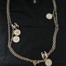 CHANEL Vintage 5 Coin 2 CC 100 Anniversary Gold Metal Double Chain Necklace