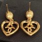 CHANEL Blue Crystal Stud Gold Metal Heart CC Dangle Drop Earrings NIB