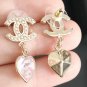 CHANEL Pearl Motif CC Stud Pink Crystal Heart Gold Metal Dangle Earrings NIB