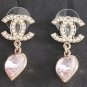 CHANEL Pearl Motif CC Stud Pink Crystal Heart Gold Metal Dangle Earrings NIB