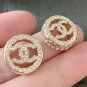 CHANEL Classic Gold Quilted Circle Crystal Motif CC Stud Earrings NIB