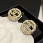 CHANEL Classic Gold Quilted Circle Crystal Motif CC Stud Earrings NIB
