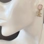 CHANEL Soft Pink Glass Stud Gold Crystal CC Dangle Drop Earrings NIB