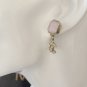 CHANEL Soft Pink Glass Stud Gold Crystal CC Dangle Drop Earrings NIB