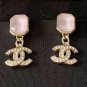 CHANEL Soft Pink Glass Stud Gold Crystal CC Dangle Drop Earrings NIB