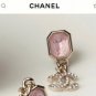 CHANEL Soft Pink Glass Stud Gold Crystal CC Dangle Drop Earrings NIB