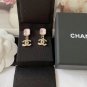 CHANEL Soft Pink Glass Stud Gold Crystal CC Dangle Drop Earrings NIB