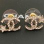 CHANEL Star Crystal CC Light Gold Metal Stud Earrings 2022 NIB